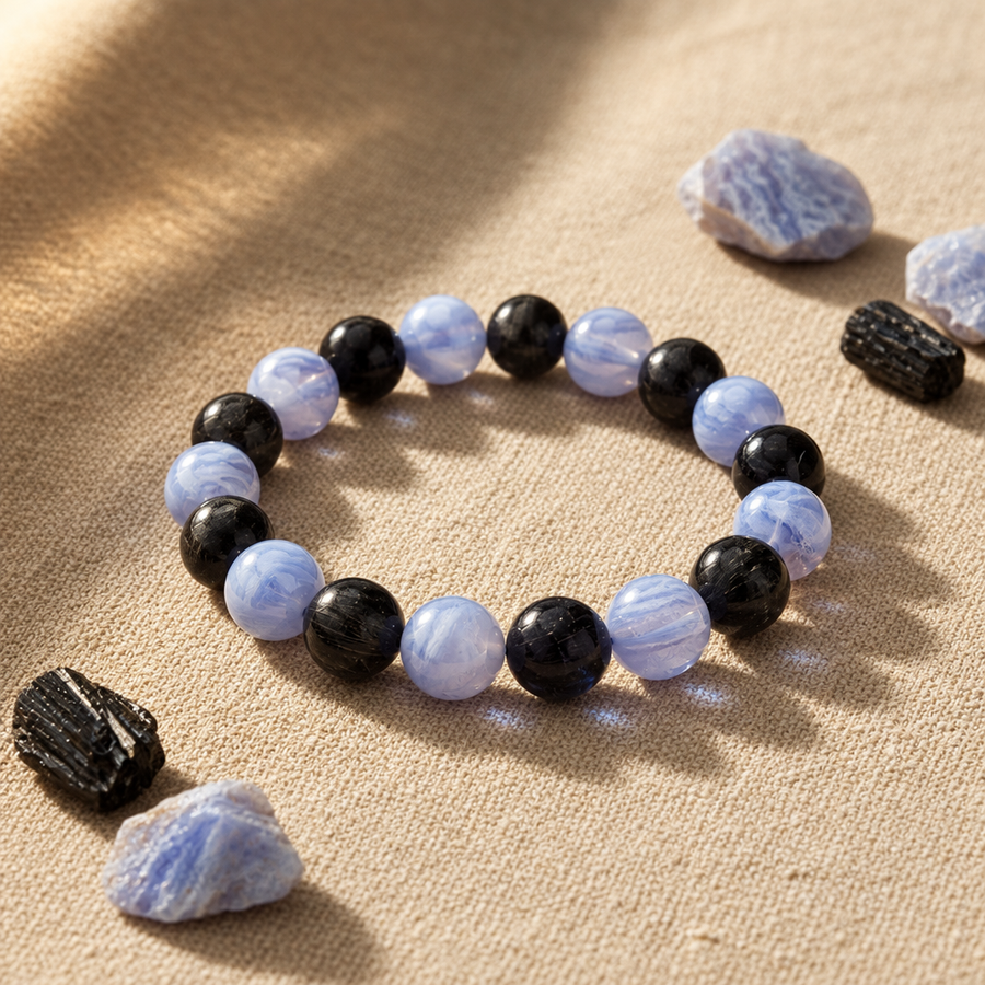 Blue Lace Agate + Black Tourmaline